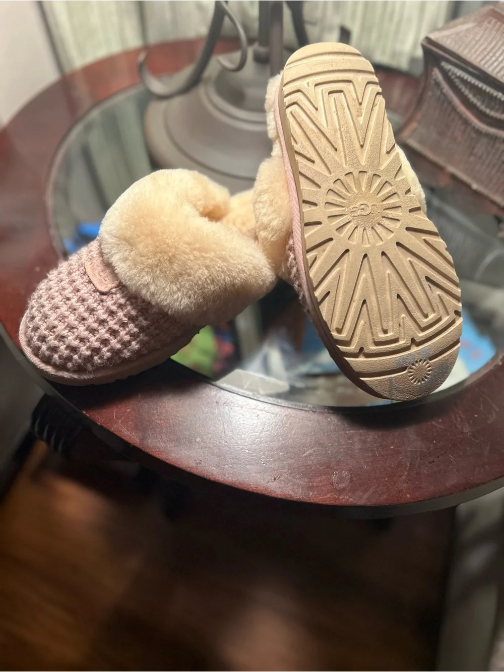 UGG Kids Blush Knit Slip-On Slippers with Cream Shearling Collar